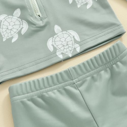 DuAnyozu Baby Boys Swimsuit Long Sleeve Rash Guard Swimwear Baby Boy Swim Trunk with Hat Set 3-Piece Toddler Bathing Suit (Green, 6-12 Months) - Image 4