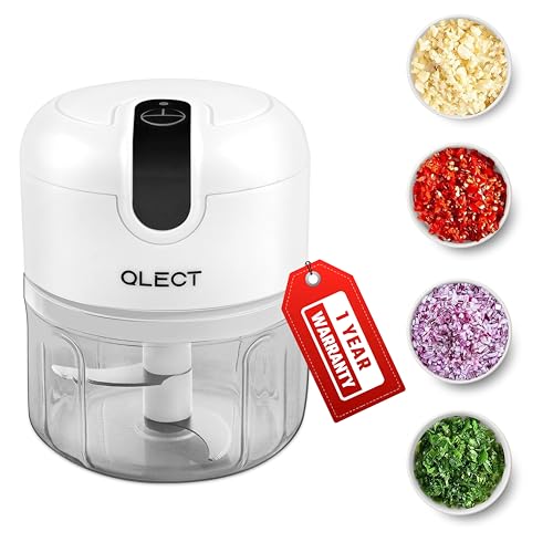 Qlect Automatic Electric Chopper for Kitchen | Rechargeable Wireless Chopper | Stainless Steel Blades | One Touch Cutter for Onion Vegetables Garlic Ginger Meat Fruits (250ml White | 1 Year Warranty) - Image 1