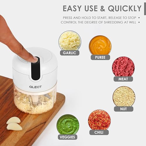 Qlect Automatic Electric Chopper for Kitchen | Rechargeable Wireless Chopper | Stainless Steel Blades | One Touch Cutter for Onion Vegetables Garlic Ginger Meat Fruits (250ml White | 1 Year Warranty) - Image 3