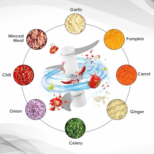 Qlect Automatic Electric Chopper for Kitchen | Rechargeable Wireless Chopper | Stainless Steel Blades | One Touch Cutter for Onion Vegetables Garlic Ginger Meat Fruits (250ml White | 1 Year Warranty) - Image 2