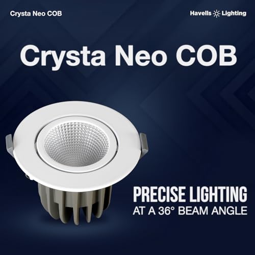 Havells Crysta NEO Swivel COB Spotlight 15W 3K Ceiling Light Energy Efficient Beam Angle of 36° Long Life of 25000 Burning Hours Metal Body COB,Aluminum DIE CAST,80 Lumen Per Watt 6500K - Image 2
