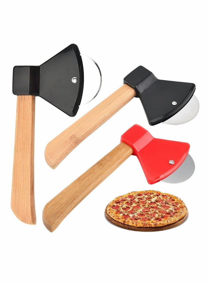 نيبمينينت pizza cutter, Pizza Cutter Safe Axe Shape Wheel Slicer with Anti-Slip Grip Handle for Bread Cakes, 3 Pieces - Image 1