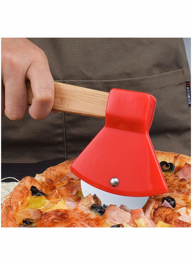 نيبمينينت pizza cutter, Pizza Cutter Safe Axe Shape Wheel Slicer with Anti-Slip Grip Handle for Bread Cakes, 3 Pieces - Image 2