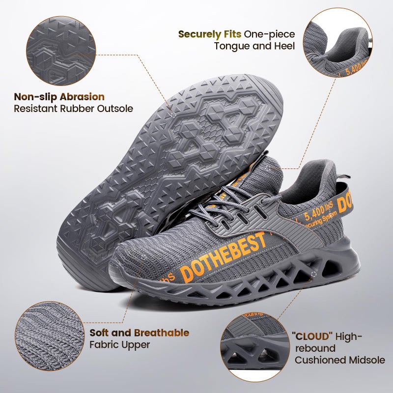 Furuian Steel Toe Shoes for Men Lightweight Indestructible Work Sneakers for Women Puncture Proof Comfortable Slip On Safety Shoes for Industrial,Coustruction Grey - Image 5