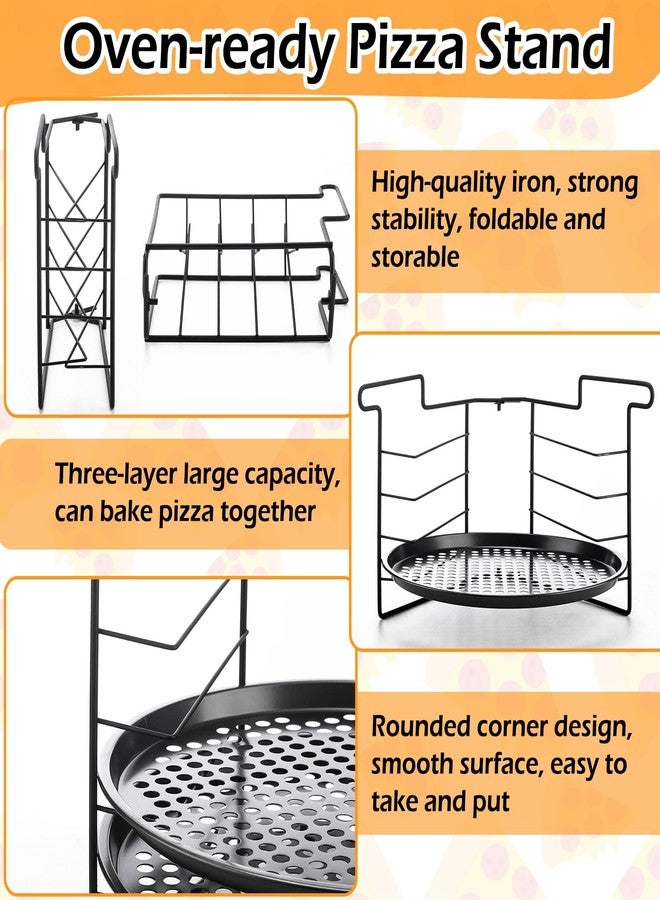 Maxdot 5 Pcs Pizza Baking Tray Set 3 Pcs 12.6" Perforated Pizza Pans with Holes 1 Folding Pizza Rack Non Stick Pizza Stand 1 Pizza Pan Gripper for Oven Grill Baking Accessories Home Restaurant Party - Image 4