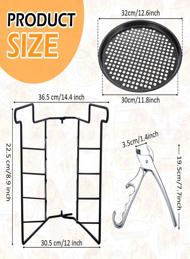 Maxdot 5 Pcs Pizza Baking Tray Set 3 Pcs 12.6" Perforated Pizza Pans with Holes 1 Folding Pizza Rack Non Stick Pizza Stand 1 Pizza Pan Gripper for Oven Grill Baking Accessories Home Restaurant Party - Image 2