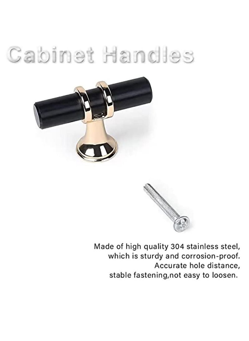 KASTWAVE - 10 Pack Matte Knobs Black Gold Cabinet Pulls, Kitchen Cabinet Knobs T Bar Pull Drawer Knob, Modern Bedroom Furniture Bar Dresser Drawer Single Hole Knobs, Zinc Alloy Base - Image 1