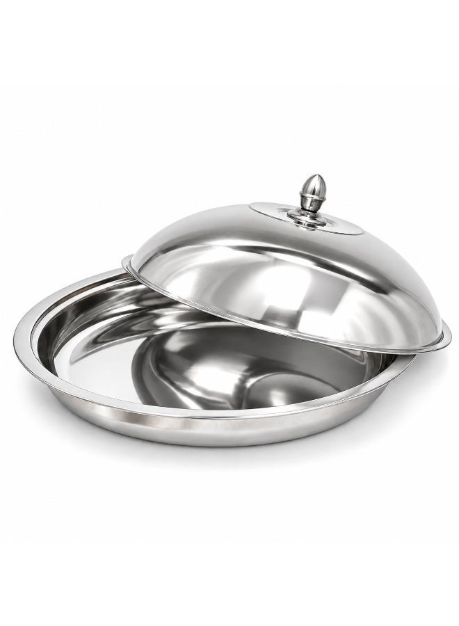 BLACKSTONE Qouzi Serving Dish 40cm with Lid, Stainless Steel Mandi Biryani Rice Serving Tray, Large Round Food Serving Platter for Family Meals & Gatherings - Image 1