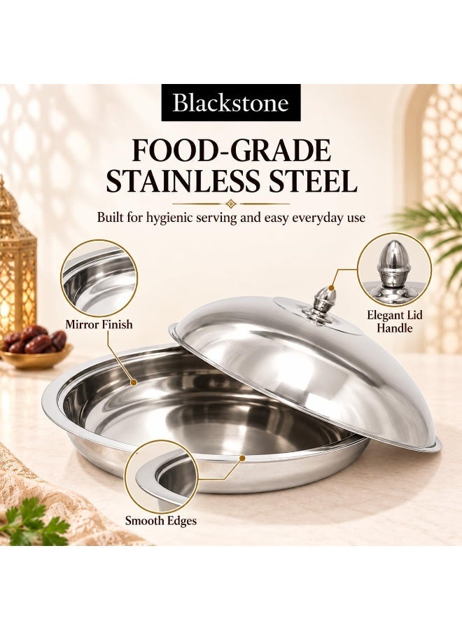 BLACKSTONE Qouzi Serving Dish 40cm with Lid, Stainless Steel Mandi Biryani Rice Serving Tray, Large Round Food Serving Platter for Family Meals & Gatherings - Image 4