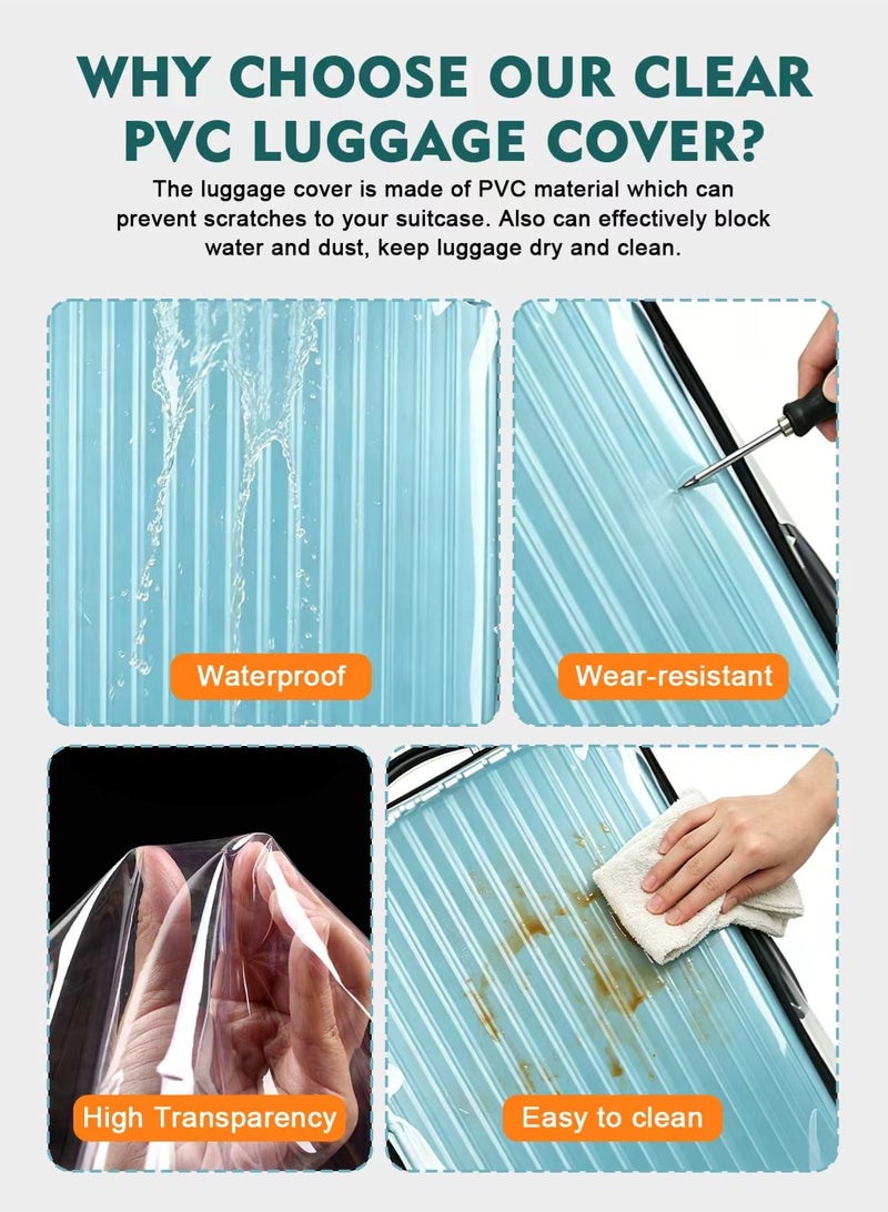 HomarKet Clear PVC Suitcase Cover Protectors 18/20/24/26/28/30/32 Inch Transparent Luggage Cover with Luggage Straps Waterproof Wheeled Suitcase Dust Cover Dustproof  and Anti-Scratch Travel Luggage Sleeve Protector 18-32 Inch Luggage Cover - Image 3