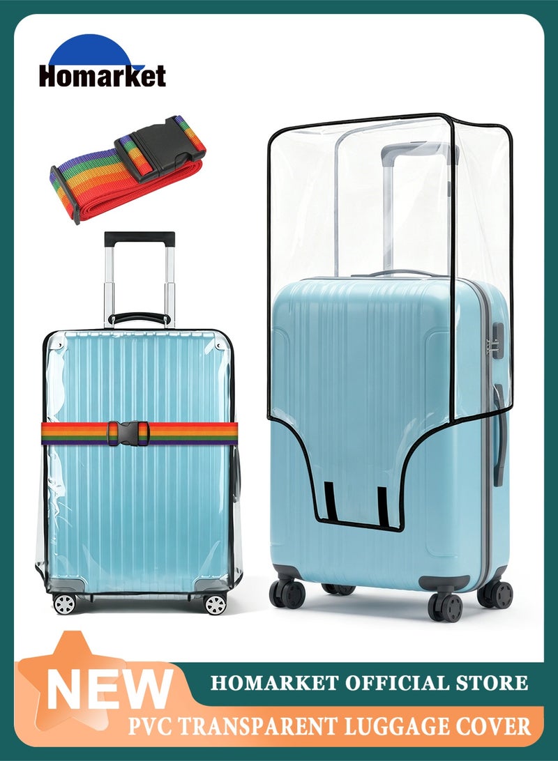 HomarKet Clear PVC Suitcase Cover Protectors 18/20/24/26/28/30/32 Inch Transparent Luggage Cover with Luggage Straps Waterproof Wheeled Suitcase Dust Cover Dustproof  and Anti-Scratch Travel Luggage Sleeve Protector 18-32 Inch Luggage Cover - Image 1