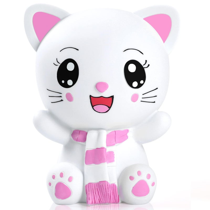H&W Kitten Money Bank (Pink), Shatterproof Cat Piggy Bank, First Coin Bank, Best Christmas Birthday for Kids Boys Girls Home Decoration (WK19-D3) - Image 1