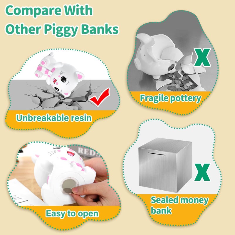 H&W Kitten Money Bank (Pink), Shatterproof Cat Piggy Bank, First Coin Bank, Best Christmas Birthday for Kids Boys Girls Home Decoration (WK19-D3) - Image 4