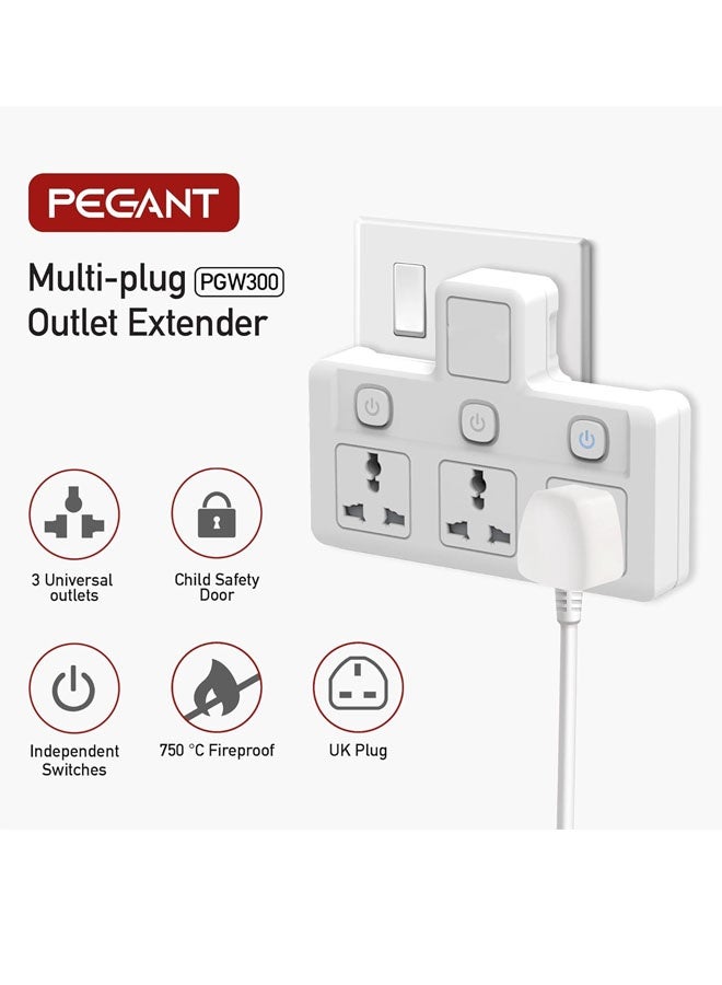 PEGANT Multi Plug Power Extension Socket Adapter, 3 Way Universal Wall Electrical Extender Outlet, UK 3 Pin Electric Power Sockets for Home, Office, Kitchen (3 Way)- White - Image 4