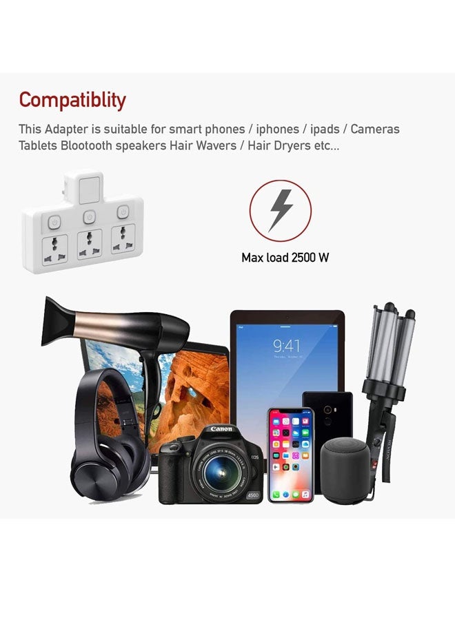 PEGANT Multi Plug Power Extension Socket Adapter, 3 Way Universal Wall Electrical Extender Outlet, UK 3 Pin Electric Power Sockets for Home, Office, Kitchen (3 Way)- White - Image 3