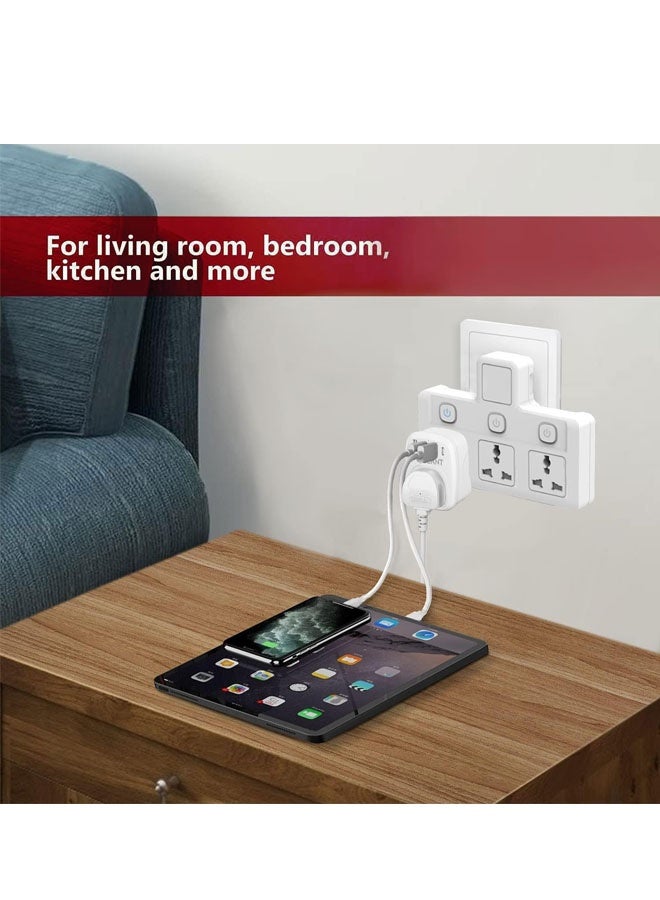PEGANT Multi Plug Power Extension Socket Adapter, 3 Way Universal Wall Electrical Extender Outlet, UK 3 Pin Electric Power Sockets for Home, Office, Kitchen (3 Way)- White - Image 2