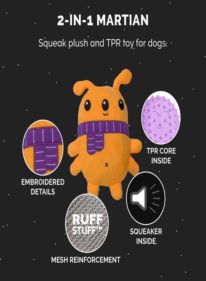 Furhaven Squeaky Dog Toy for Small/Medium Dogs w/ Spiky TPR Core for Dental Chewing - Hubble the Martian TPR Plush - Orange/Purple, One Size - Image 4