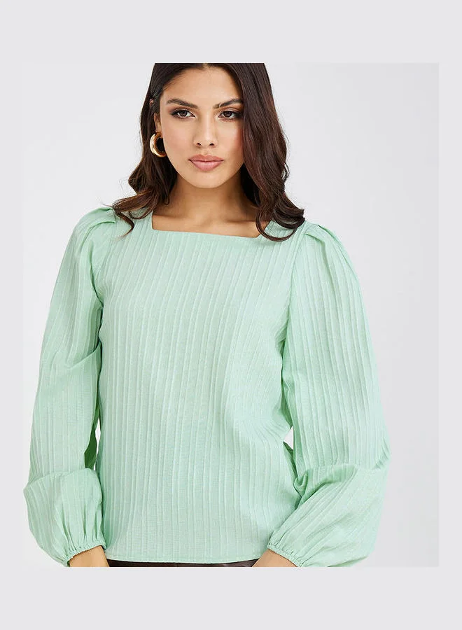 Styli Square Neck Textured Regular Length Boxy Fit Blouse