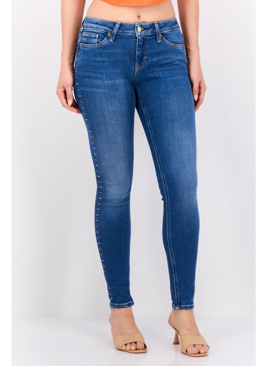 ESPRIT - Women Skinny Fit Embellished Stretchable Jeans, Navy - Image 1