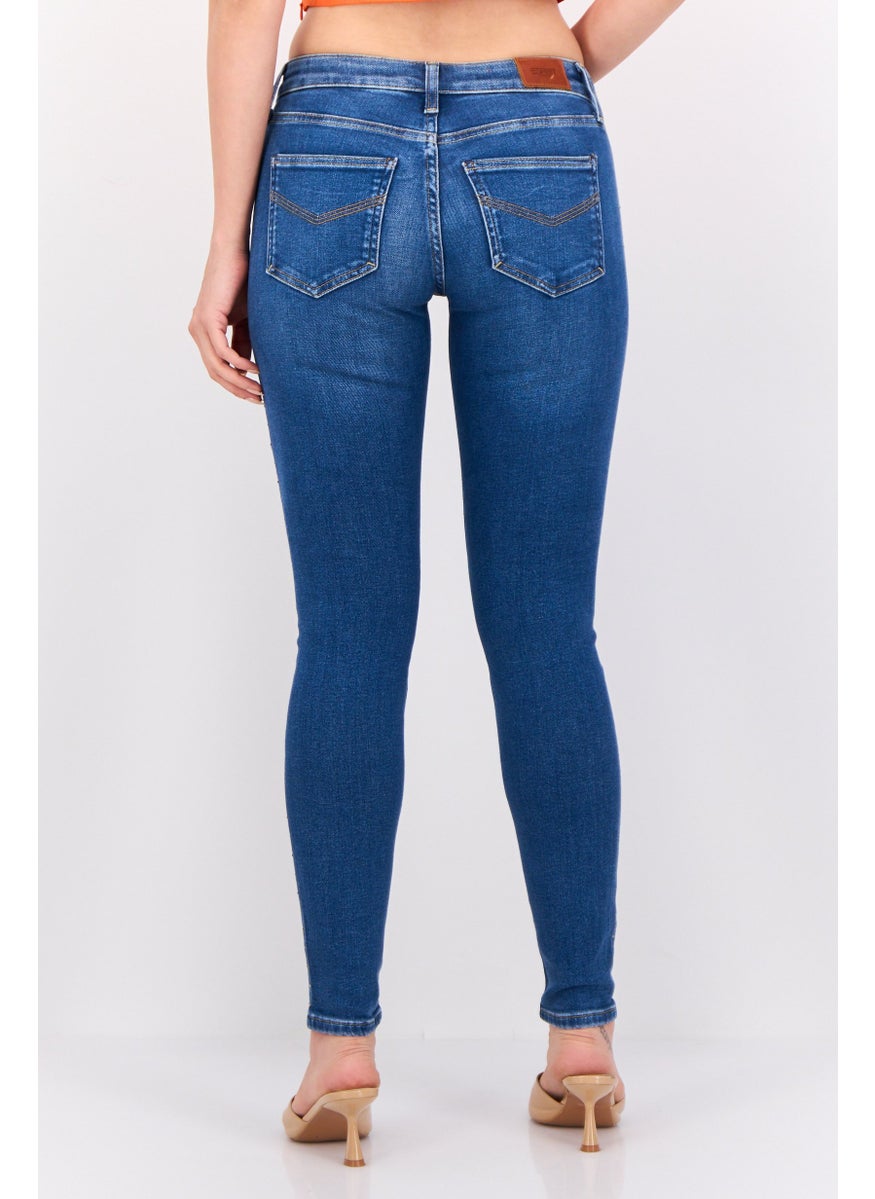 ESPRIT - Women Skinny Fit Embellished Stretchable Jeans, Navy - Image 1