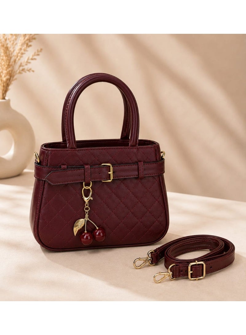 Women’s Shiny PU Leather Crossbody Bag – Stylish Small Single Pocket Shoulder Bag with Cherry Keychain - Image 1