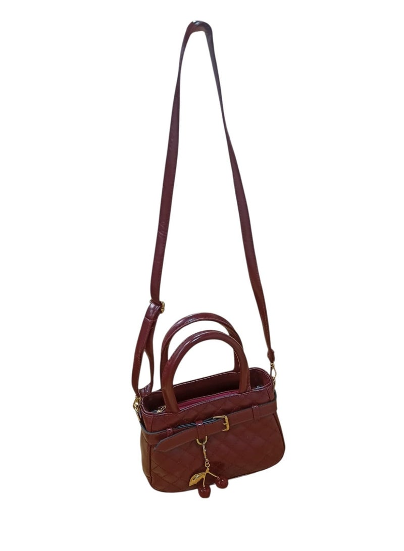 Women’s Shiny PU Leather Crossbody Bag – Stylish Small Single Pocket Shoulder Bag with Cherry Keychain - Image 4