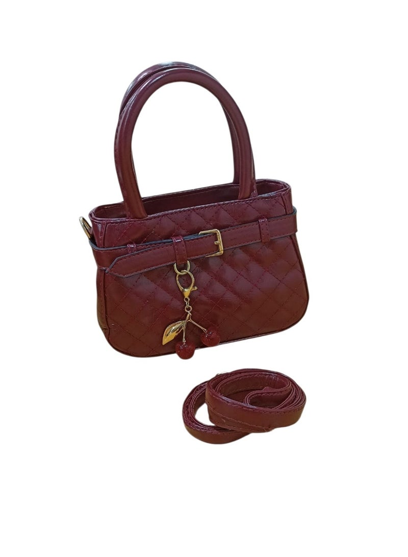 Women’s Shiny PU Leather Crossbody Bag – Stylish Small Single Pocket Shoulder Bag with Cherry Keychain - Image 2