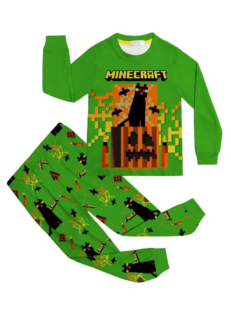ماين كرافت طقم ملابس منزلية مريحة للأطفال بطباعة ماينكرافت، يتكوّن من كنزة طويلة الأكمام وبنطال، متوفر بمقاسات متعددة وناعم على البشرة. - Image 1