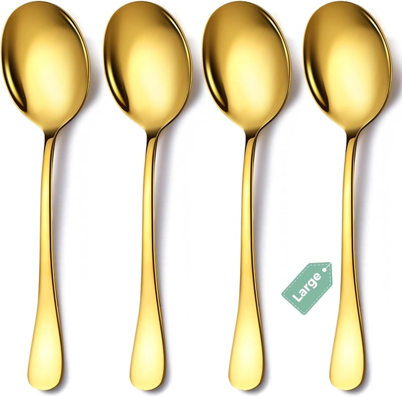 KEYOXY 4 Piece Stainless Steel Serving Spoons Set, 10-Inch, Includes 4 Large Spoons, for Parties/Kitchen/Buffet/Catering, Dishwasher Safe,Gold - Image 1
