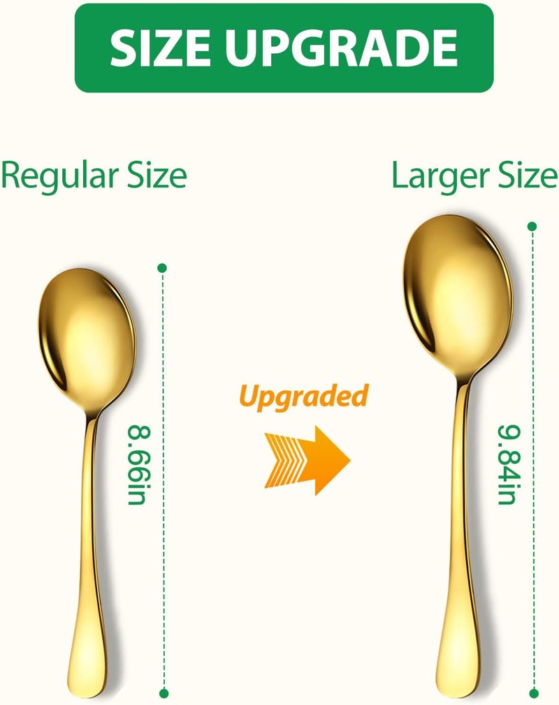 KEYOXY 4 Piece Stainless Steel Serving Spoons Set, 10-Inch, Includes 4 Large Spoons, for Parties/Kitchen/Buffet/Catering, Dishwasher Safe,Gold - Image 2