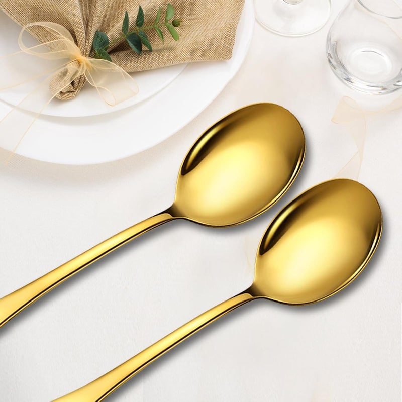 KEYOXY 4 Piece Stainless Steel Serving Spoons Set, 10-Inch, Includes 4 Large Spoons, for Parties/Kitchen/Buffet/Catering, Dishwasher Safe,Gold - Image 3