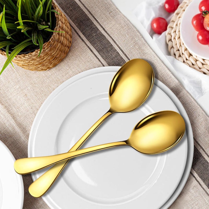 KEYOXY 4 Piece Stainless Steel Serving Spoons Set, 10-Inch, Includes 4 Large Spoons, for Parties/Kitchen/Buffet/Catering, Dishwasher Safe,Gold - Image 4