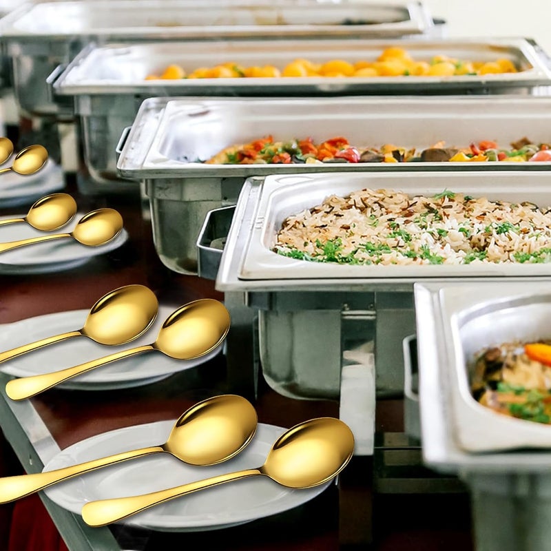 KEYOXY 4 Piece Stainless Steel Serving Spoons Set, 10-Inch, Includes 4 Large Spoons, for Parties/Kitchen/Buffet/Catering, Dishwasher Safe,Gold - Image 5