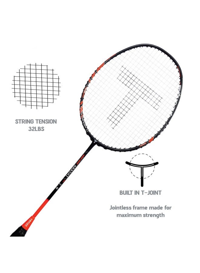 TANSO Arashi 2.0 Full Graphite Ultra Light Weight Carbon Fibre Strung Badminton Racket with Free Full Racquet Cover (77 Grams, 32 Lbs Tension, Strung with Premium Strings) (Orange) - Image 3