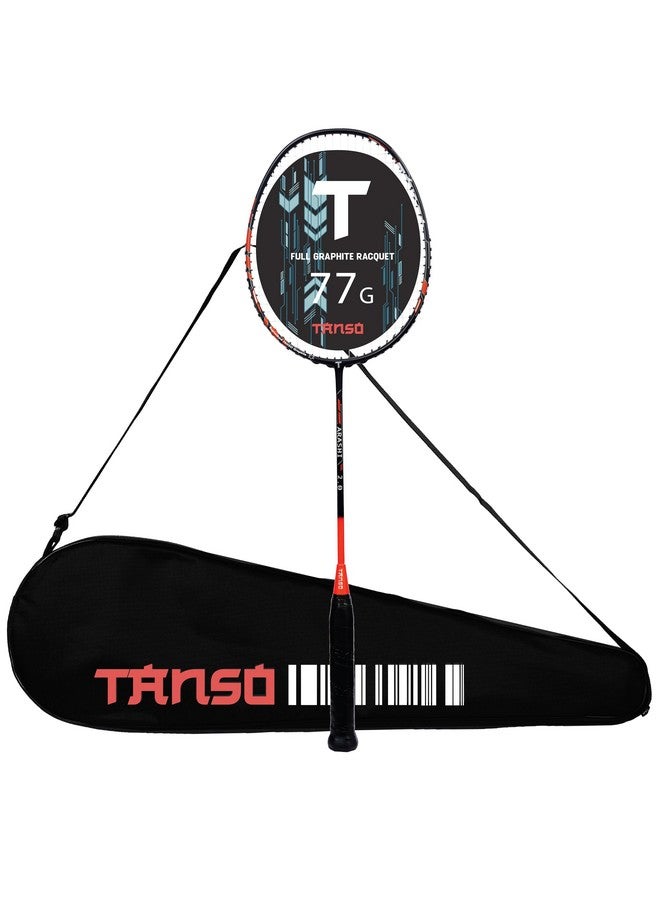 TANSO Arashi 2.0 Full Graphite Ultra Light Weight Carbon Fibre Strung Badminton Racket with Free Full Racquet Cover (77 Grams, 32 Lbs Tension, Strung with Premium Strings) (Orange) - Image 1