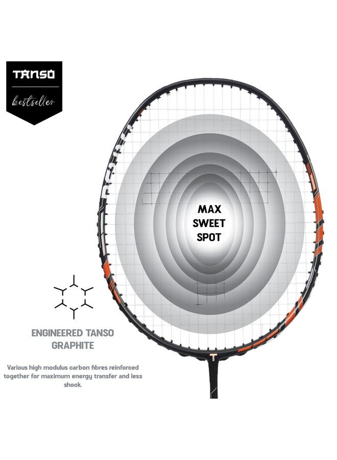 TANSO Arashi 2.0 Full Graphite Ultra Light Weight Carbon Fibre Strung Badminton Racket with Free Full Racquet Cover (77 Grams, 32 Lbs Tension, Strung with Premium Strings) (Orange) - Image 4