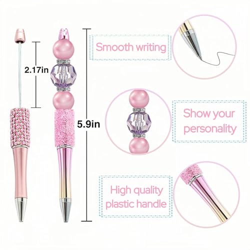KUNHEHO 12pcs Pink Pens for Beads Set Beadable Pens Fancy Glitter Ballpoint Cute Pens Retrtacable Black Ink Jounalling Pens For Tween Girls Women DIY Gifts Trendy Stuff - Image 3