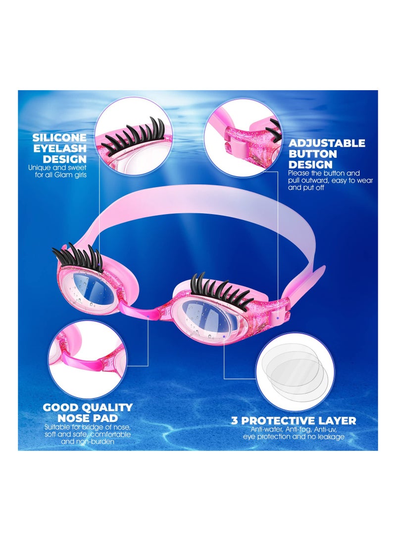 Y&D Swim Goggles, 2 Pieces Kids Goggles Eyelashes Goggle No Slip Leak Girl Anti Fog UV for Lash Extensions, Leakproof, Hair Pulling - Image 2
