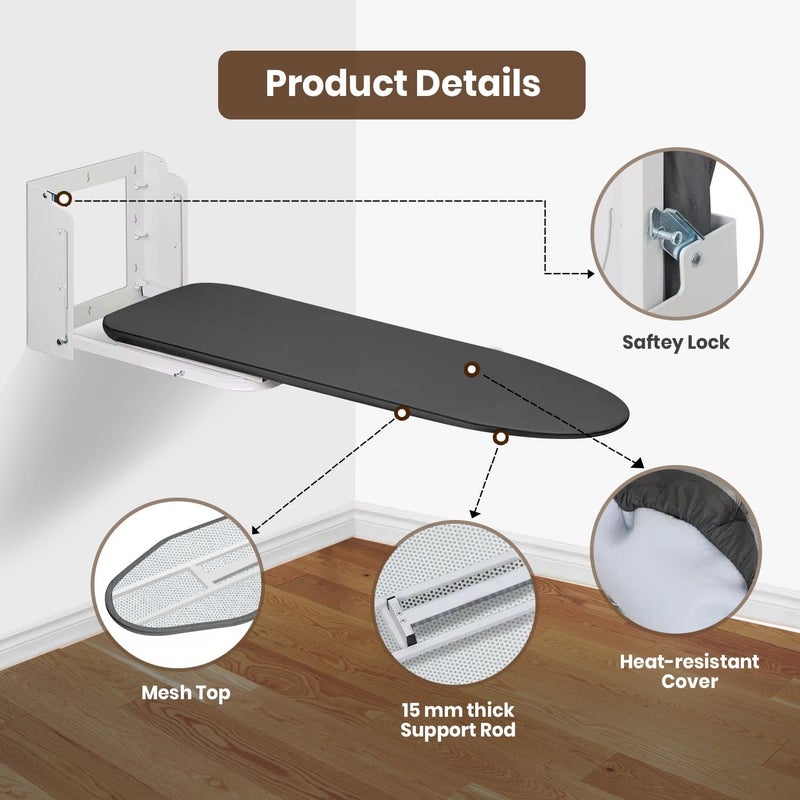 wow craft Wow Craft Wall Mounted Ironing Board Foldable Height Adjustable with 180 Degree Rotatable Press Table for Clothes Space Saving Furniture for Home  - Image 3