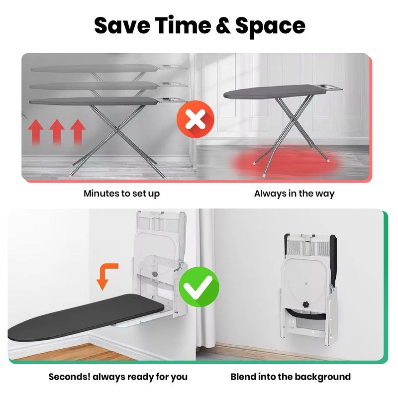 wow craft Wow Craft Wall Mounted Ironing Board Foldable Height Adjustable with 180 Degree Rotatable Press Table for Clothes Space Saving Furniture for Home  - Image 5