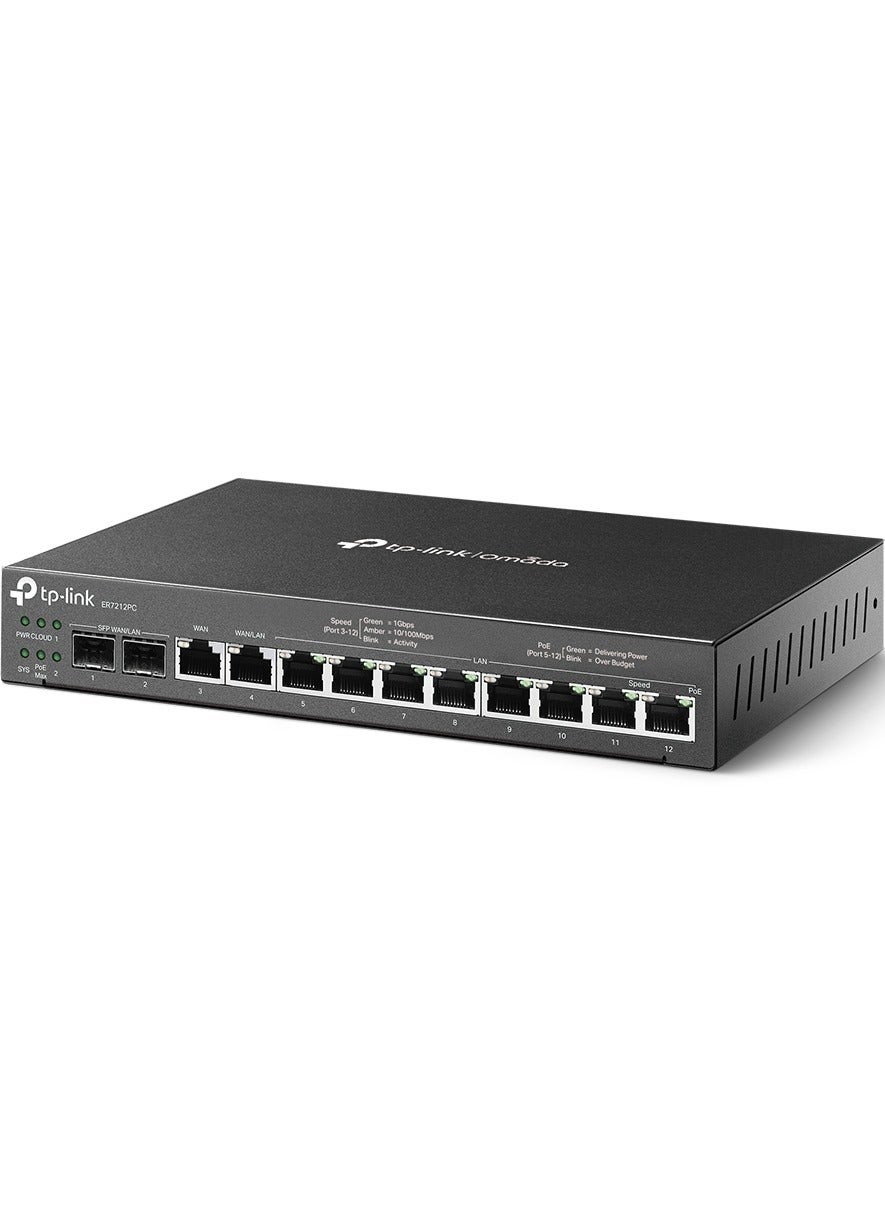 Tp-link Tl TP-Link ER7212PC | Omada Router, PoE Switch & Controller 3-in-1 Gigabit VPN Router | Up to 4 WAN | 8 PoE+ LAN Port @ 110W | Fan less | Easy Installation | Load Balance