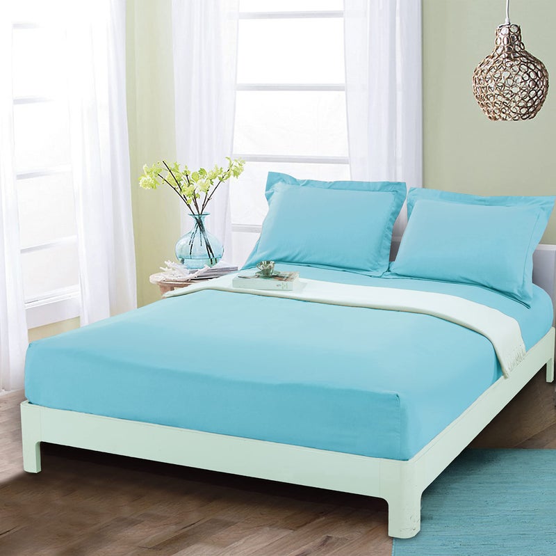 Mocassi Full Fitted Sheet  Deep Pocket Cooling Sheets up to 16 inch  Hotel Luxury 1800 Premier  Softest Sheets  Wrinkle Resistant  1 Single Bottom Fitted Sheet Full Aqua Blue