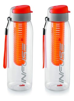 Cello Infuse Plastic Water Bottle, 800ml, Set of 2, Ideal for Gym, Office, Travel, Orange  - Image 1