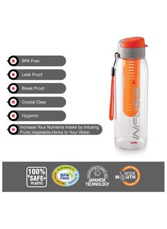 Cello Infuse Plastic Water Bottle, 800ml, Set of 2, Ideal for Gym, Office, Travel, Orange  - Image 2