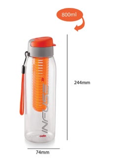 Cello Infuse Plastic Water Bottle, 800ml, Set of 2, Ideal for Gym, Office, Travel, Orange  - Image 3