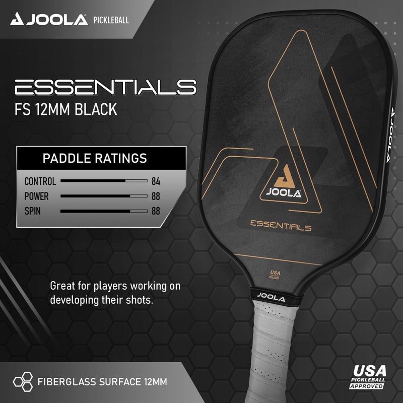 JOOLA Essentials Performance Pickleball Paddle with Reinforced Fiberglass Surface and Honeycomb Polypropylene Core, Black - Image 2