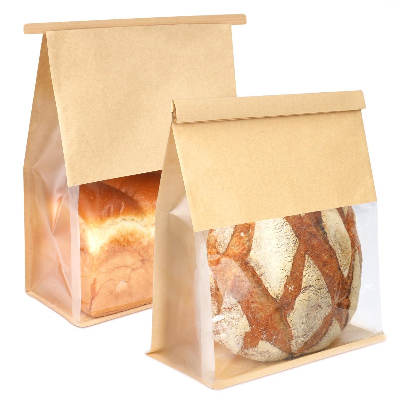 Foranda 50 Pack Bread Bags with Tabs for Homemade Sourdough Bread, 8.7x4.3x11 Inches Tin Tie Tab Lock Large Paper Bakery Packaging Bags with Window for Gifting & Bake Sale - Image 1