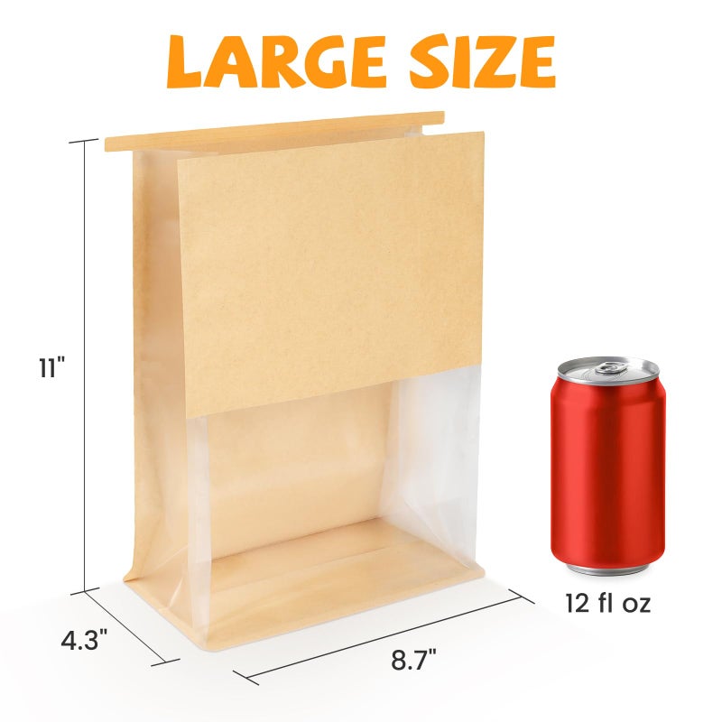 Foranda 50 Pack Bread Bags with Tabs for Homemade Sourdough Bread, 8.7x4.3x11 Inches Tin Tie Tab Lock Large Paper Bakery Packaging Bags with Window for Gifting & Bake Sale - Image 2