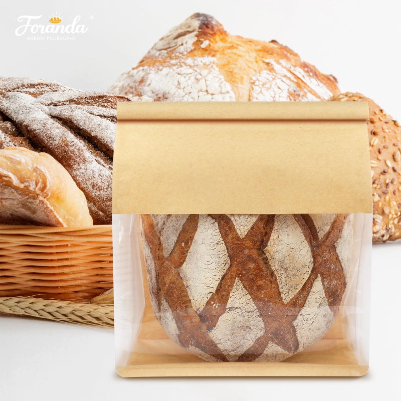 Foranda 50 Pack Bread Bags with Tabs for Homemade Sourdough Bread, 8.7x4.3x11 Inches Tin Tie Tab Lock Large Paper Bakery Packaging Bags with Window for Gifting & Bake Sale - Image 4