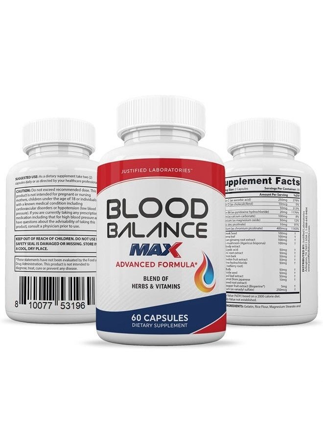 Justified Laboratories - Blood Balance Max 1295MG Formula Supplement Pills 60 Capsules - Image 1